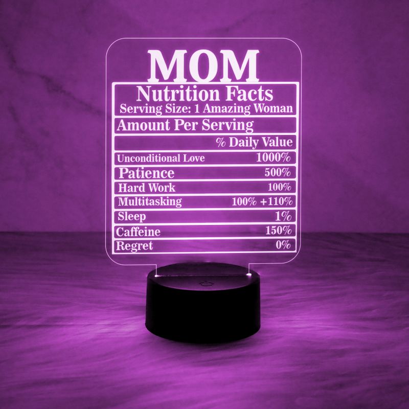 Mom Nutrition Facts Engraved Night Lamp with Automatic Color Changing Light with On/Off Touch Button | Gift for Mom | Desk Table Lamp